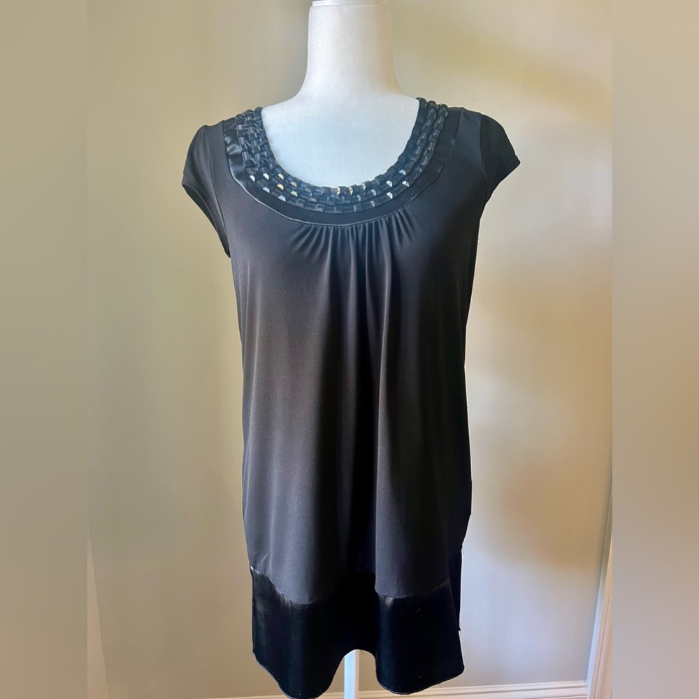 Black Satin Long Waisted Blouse